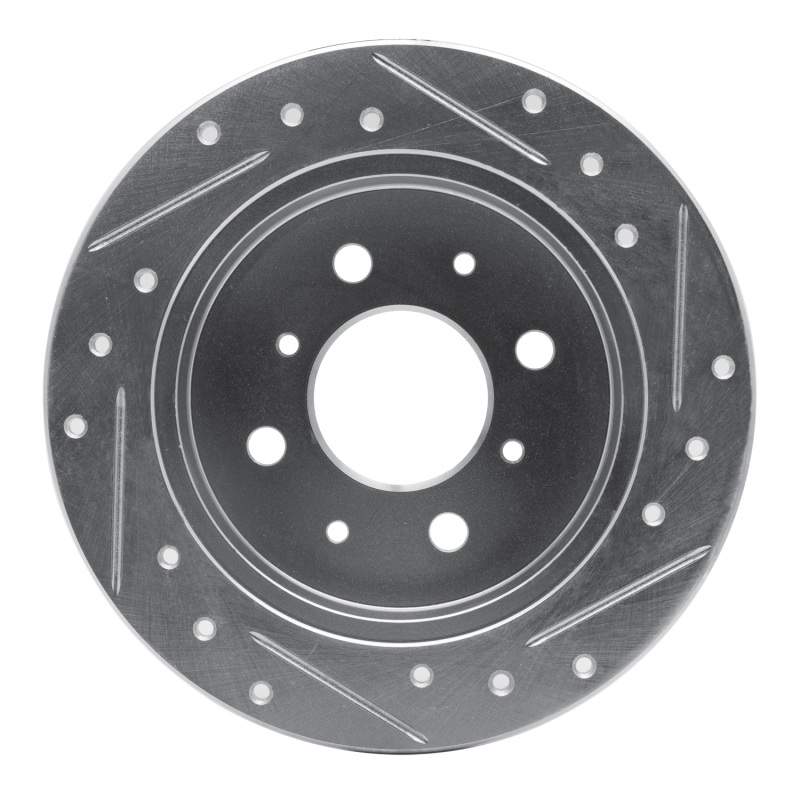 Acura Integra Brake Rotor (1) - Rear Left - R1 Concepts - Drilled & Slotted - Silver - `88-`01